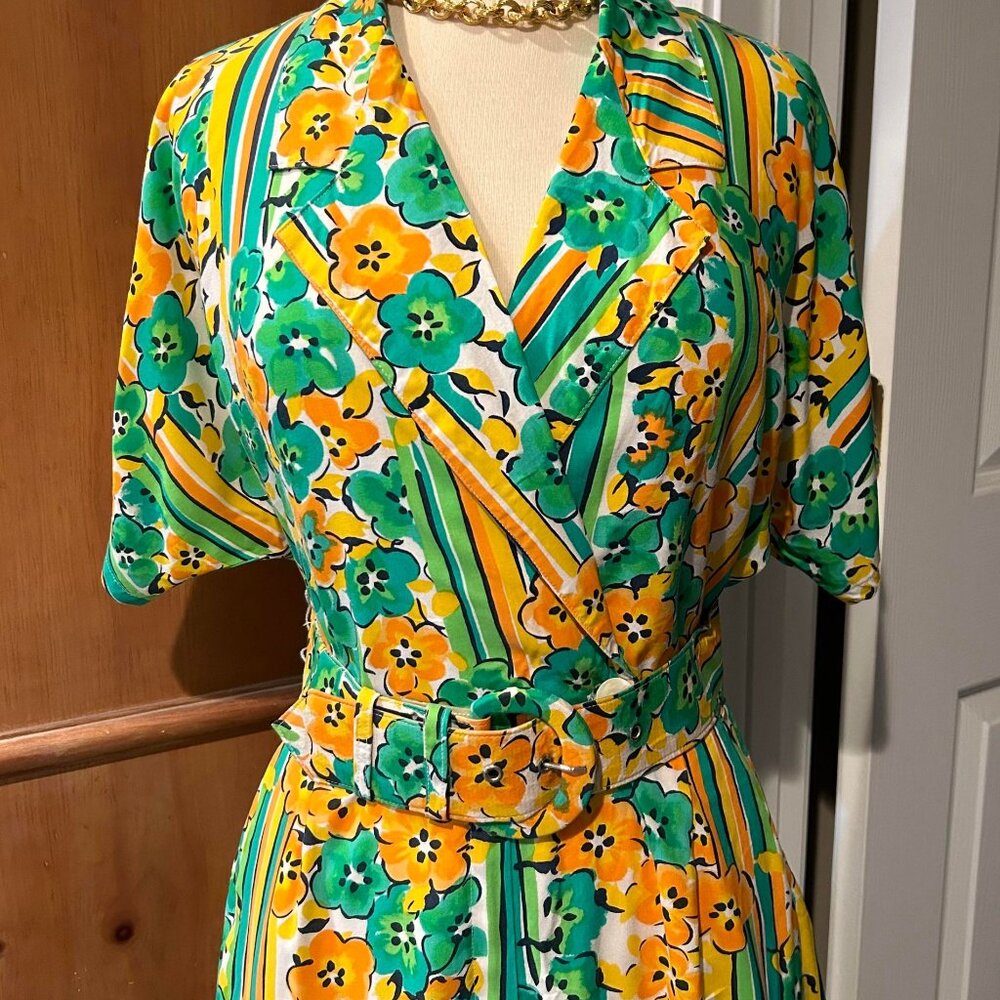 Adorable Vintage Designer 1980s Jennifer Eden Bright Colorful Romper Belt